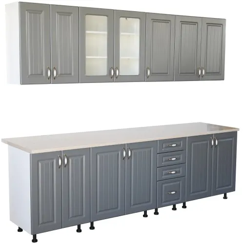 Bucatarie Zebra 260 cm din MDF Gri cu blat termoizolant culoare Marmura