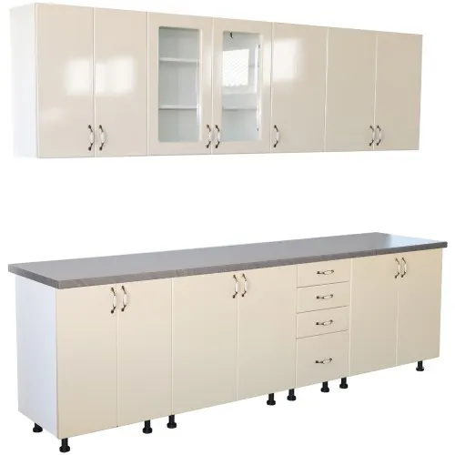 Bucatarie Zebra 260 cm din MDF Vanilie cu blat termoizolant gri