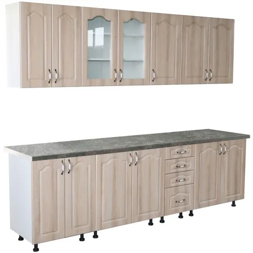 Bucatarie Zebra 260 cm din MDF Sonoma Mustata cu blat termoizolant gri