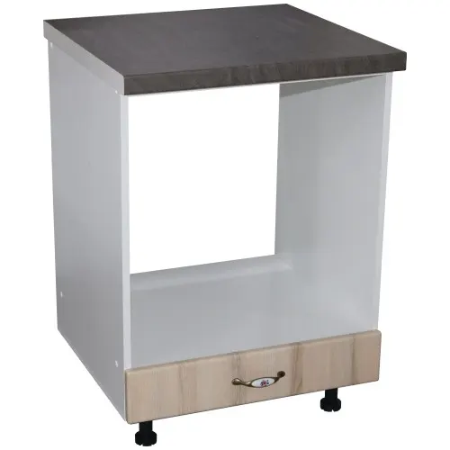 Corp pentru cuptor incorporabil cu sertar Zebra, Alb/MDF Sonoma, cu blat beton, 60 x 85 x 60 cm