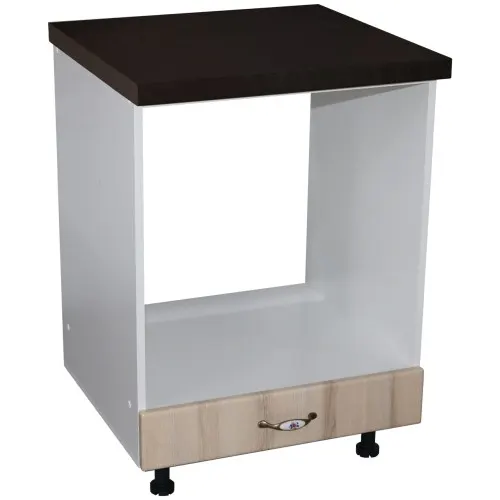 Corp pentru cuptor incorporabil cu sertar Zebra, Alb/MDF Sonoma, cu blat negru, 60 x 85 x 60 cm
