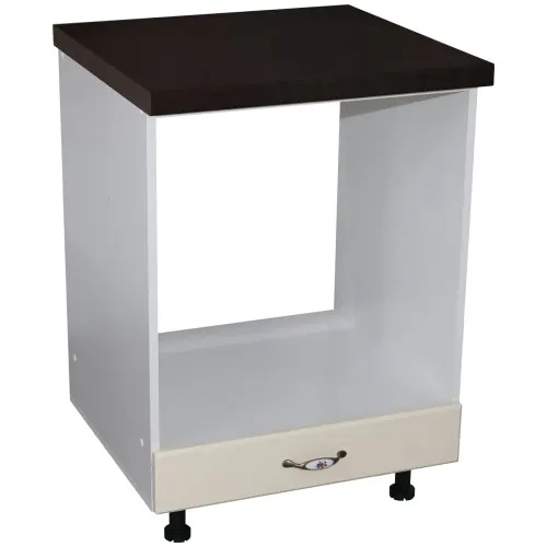Corp pentru cuptor incorporabil cu sertar Zebra, Alb/MDF Vanilie, cu blat negru, 60 x 85 x 60 cm