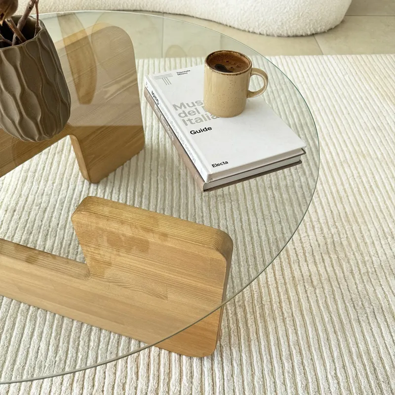Măsuță de cafea Mia, Diverse culori, 75x75x35 cm - Stejar - Transparent