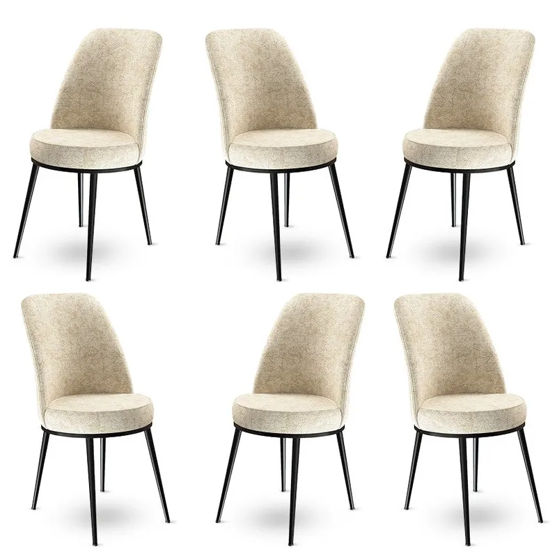 Set de scaune Dexa, Diverse culori, Diverse configurații, 45x42x89 cm - Crem - Negru / 6 bucăți