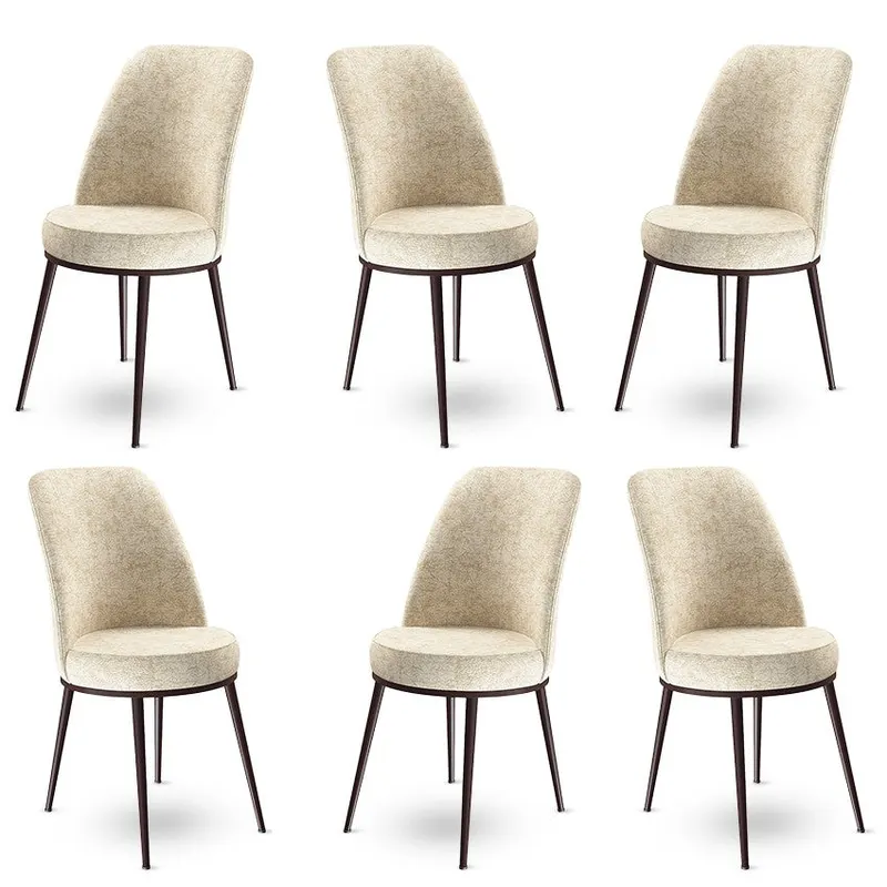 Set de scaune Dexa, Diverse culori, Diverse configurații, 45x42x89 cm - Crem - Maro / 6 bucăți