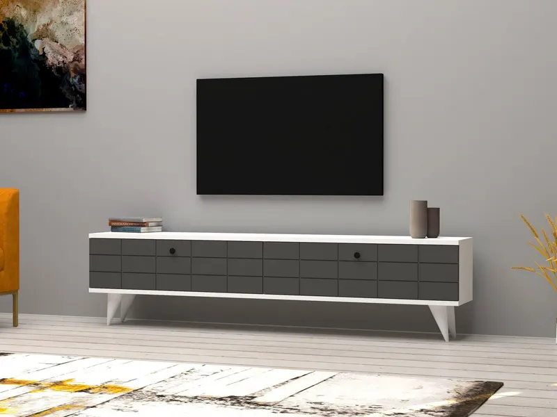 Comodă TV Alberi, Diverse culori, 160x25x35 cm - Antracit - Alb