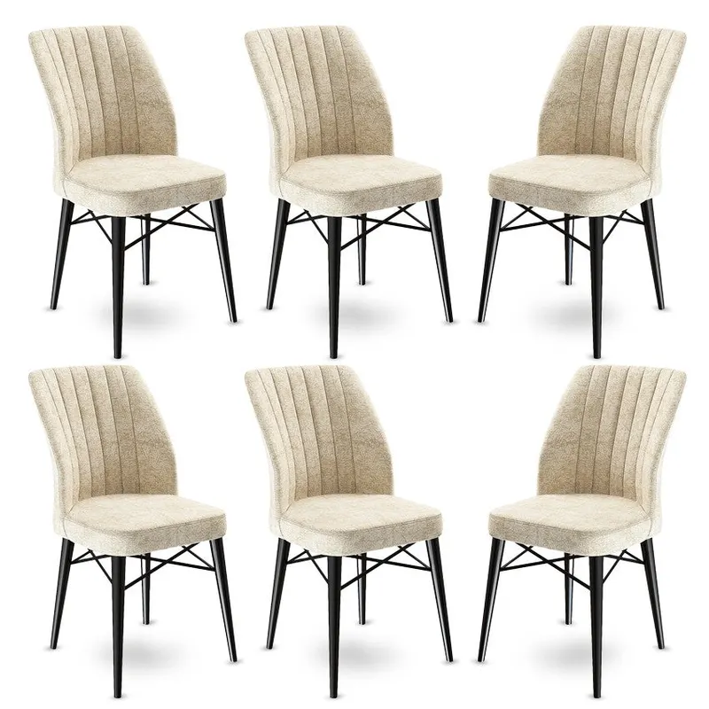 Set de scaune Flex, Diverse culori, Diverse configurații, 45x42x93 cm - Crem - Negru / 6 bucăți