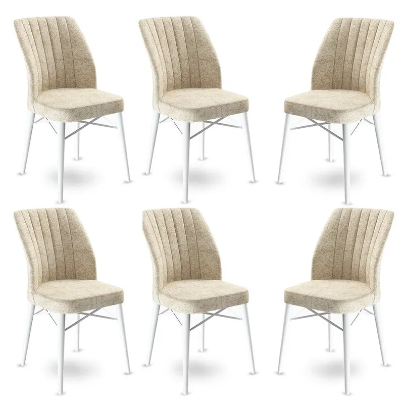 Set de scaune Flex, Diverse culori, Diverse configurații, 45x42x93 cm - Crem - Alb / 6 bucăți
