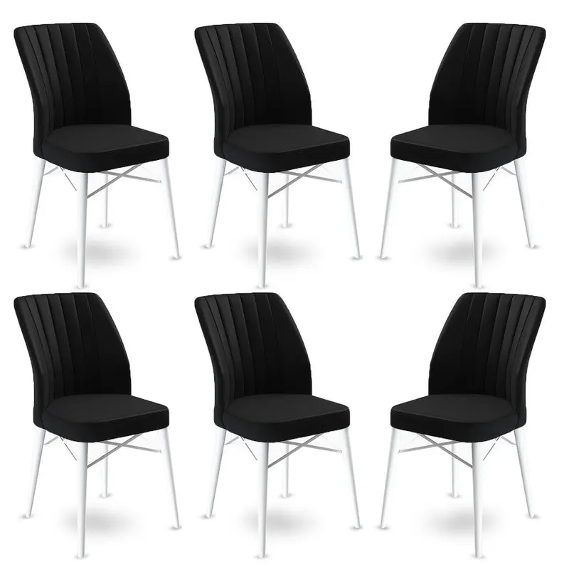 Set de scaune Flex, Diverse culori, Diverse configurații, 45x42x93 cm - Negru - Alb / 6 bucăți