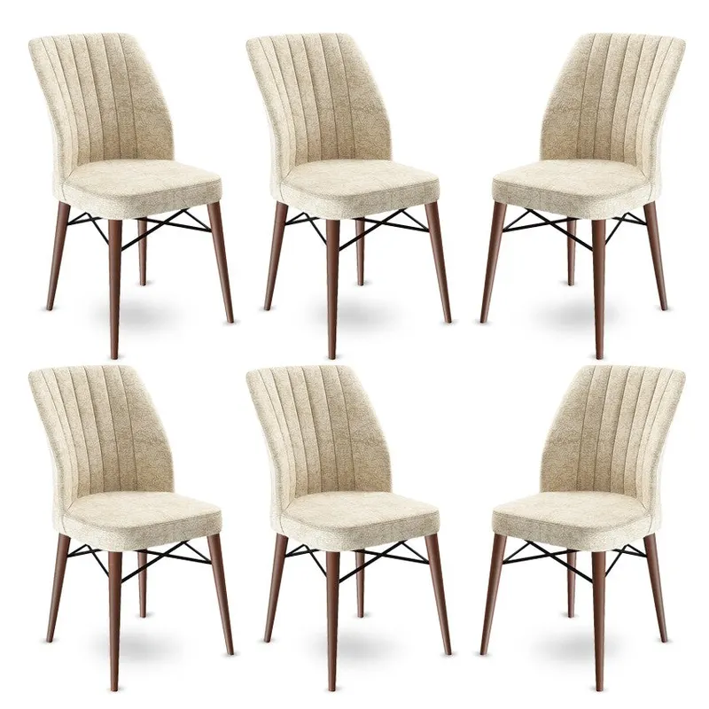 Set de scaune Flex, Diverse culori, Diverse configurații, 45x42x93 cm - Crem - Maro / 6 bucăți