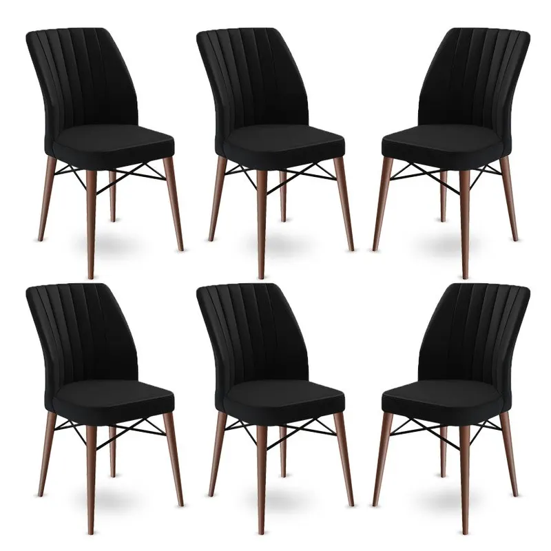Set de scaune Flex, Diverse culori, Diverse configurații, 45x42x93 cm - Negru - Maro / 6 bucăți