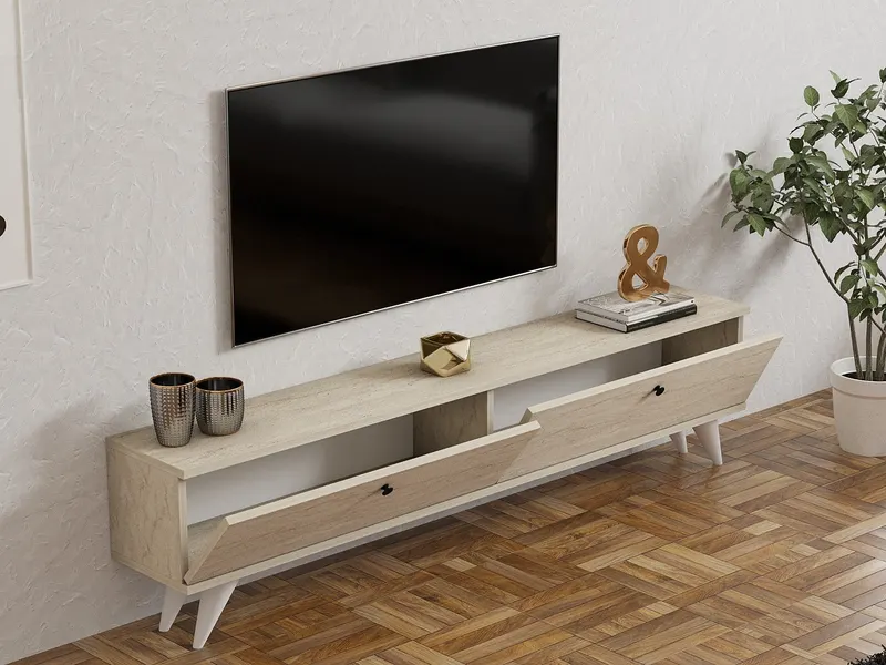 Comodă TV Paris, Diverse culori, 160x25x40 cm - Travertin