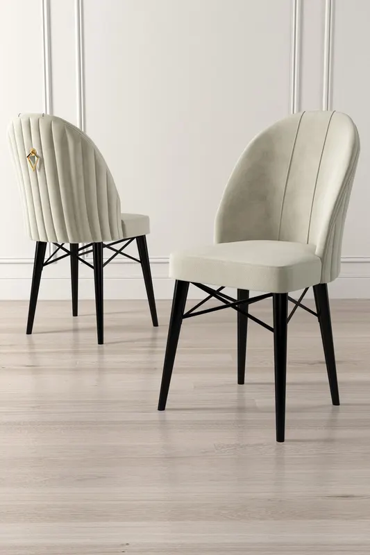 Set de scaune Ritim, Diverse culori, Diverse configurații, 44x42x96 cm - Crem - Negru / 4 bucăți