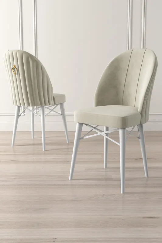 Set de scaune Ritim, Diverse culori, Diverse configurații, 44x42x96 cm - Crem - Alb / 4 bucăți