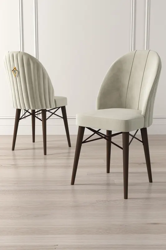 Set de scaune Ritim, Diverse culori, Diverse configurații, 44x42x96 cm - Crem - Maro / 6 bucăți