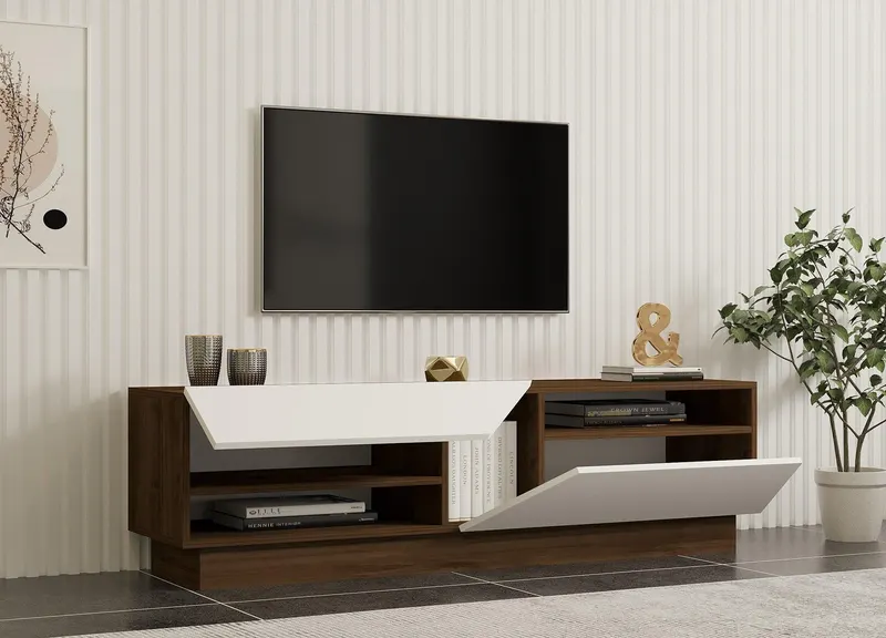 Comodă TV Koza, Diverse culori, 160x40x45 cm - Nuc - Alb