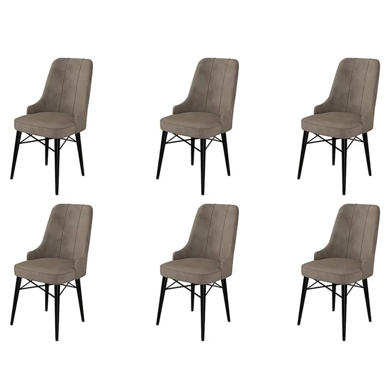 Set de scaune Pare, Diverse culori, Diverse configurații, 46x46x94 cm - Cappuccino - Negru / 6 bucăți