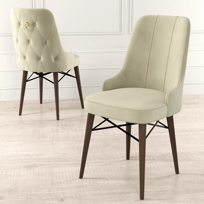 Set de scaune Pare, Diverse culori, Diverse configurații, 46x46x94 cm - Crem - Maro / 4 bucăți
