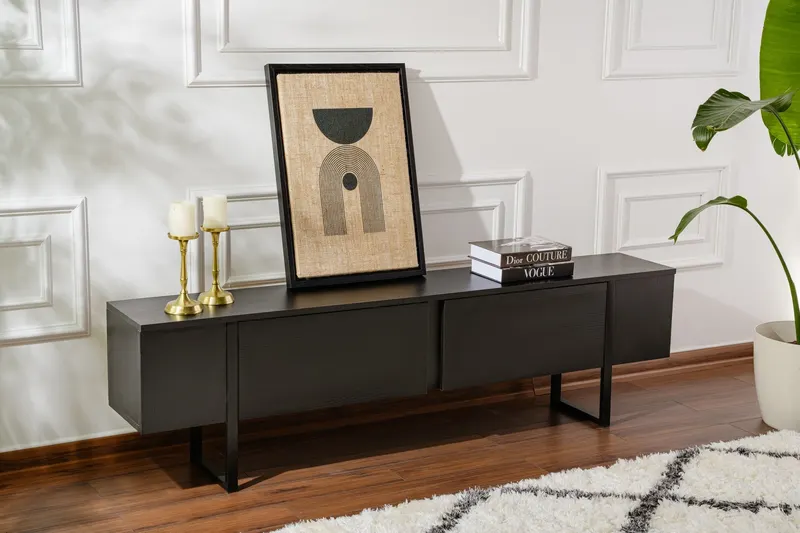 Comodă TV Serenity, Diverse culori, 180x30x50 cm - Wood black - Negru