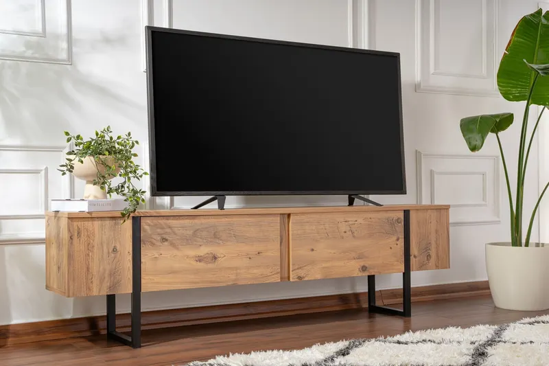 Comodă TV Serenity, Diverse culori, 180x30x50 cm - Pin atlantic - Negru
