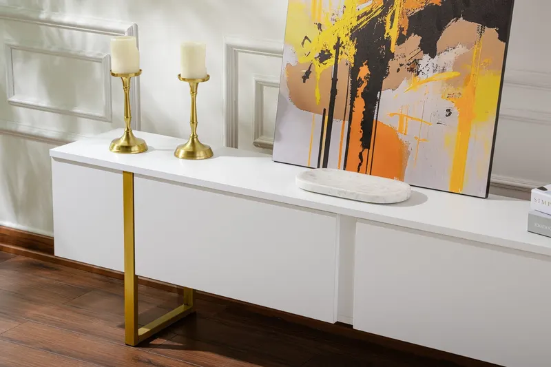 Comodă TV Serenity, Diverse culori, 180x30x50 cm - Alb - Auriu