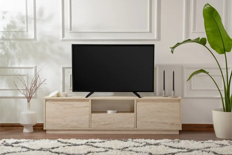 Comodă TV Vanguard, Diverse culori, 160x30x42 cm - Travertin