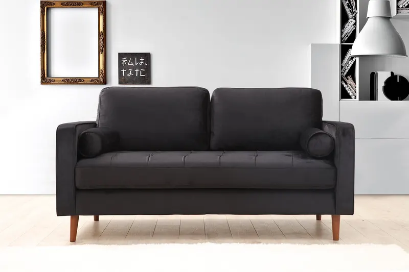 Canapea fixă Rome, Diverse culori, Diverse configurații, Ø10x70 cm - Negru - Stejar / 2 locuri