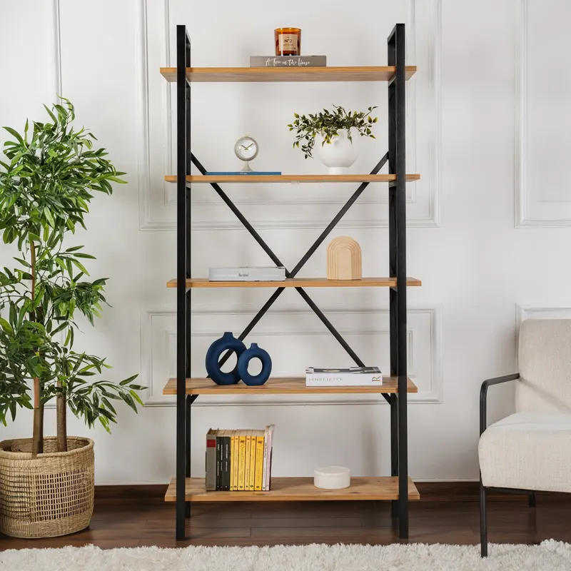 Bibliotecă Elysian, Diverse culori, 90x34x180 cm - Pin atlantic - Negru