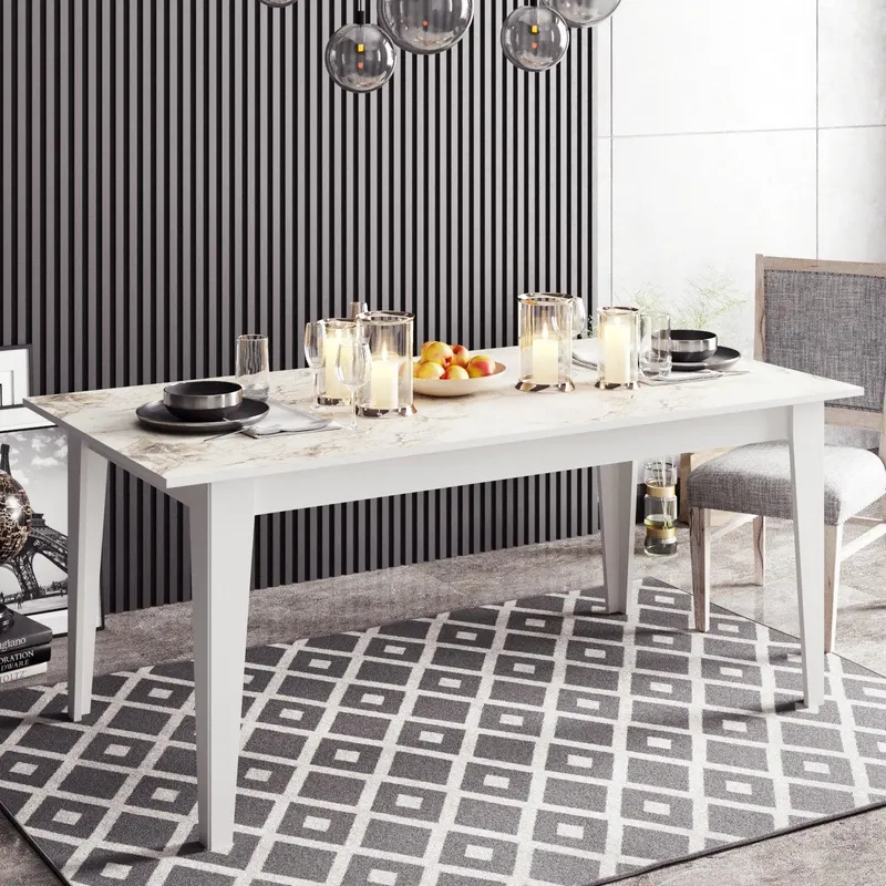 Masă dining Polka, Diverse culori, 180x90x77 cm - Alb