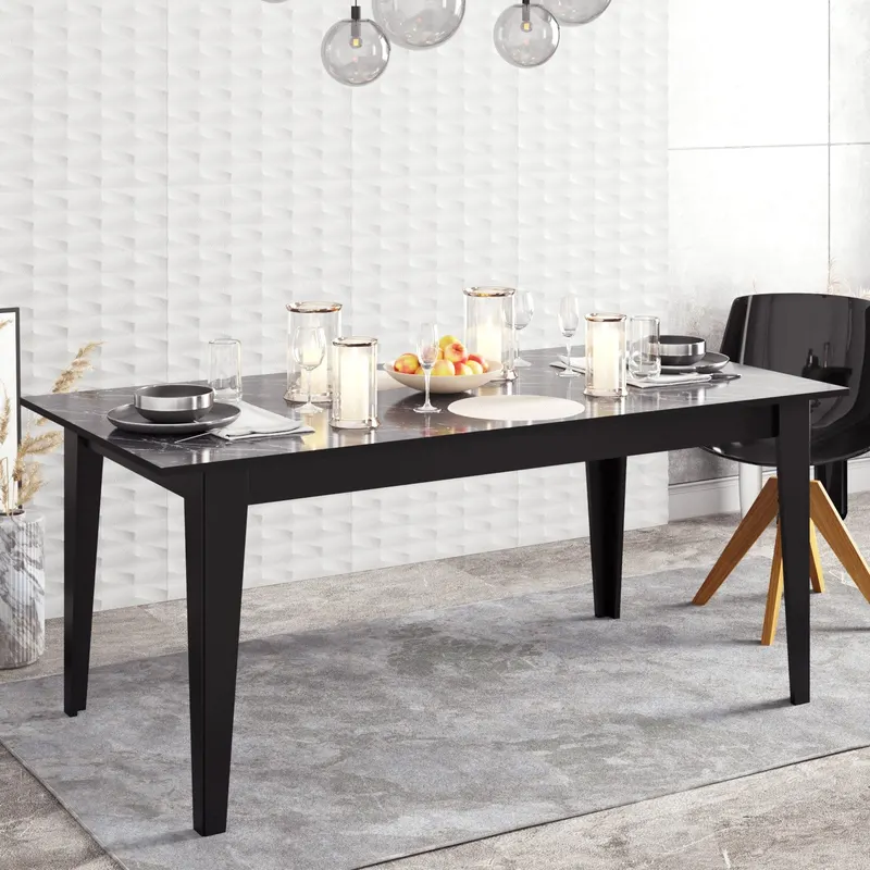 Masă dining Polka, Diverse culori, 180x90x77 cm - Negru