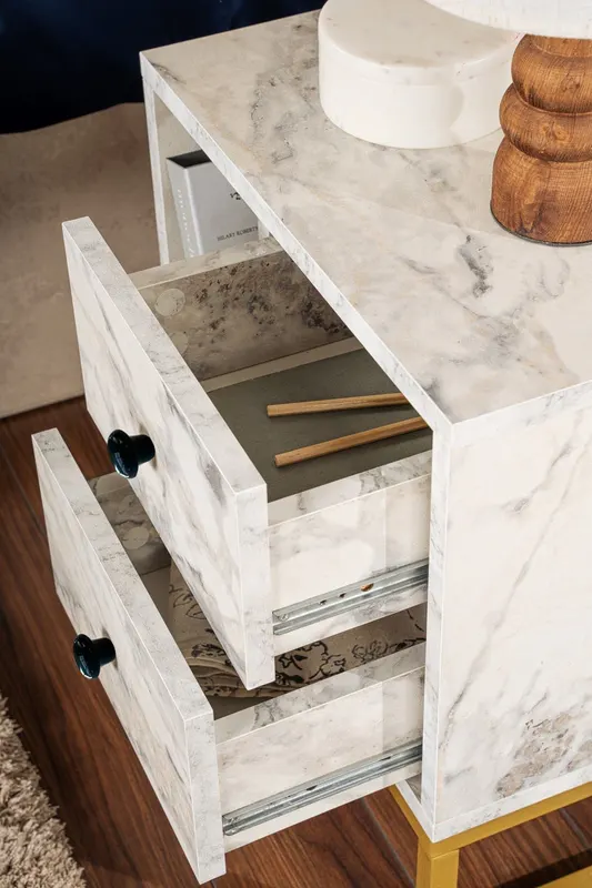 Noptieră Glimmer - Fressia, Diverse culori, 45x30x50 cm - Freesia marble - Auriu