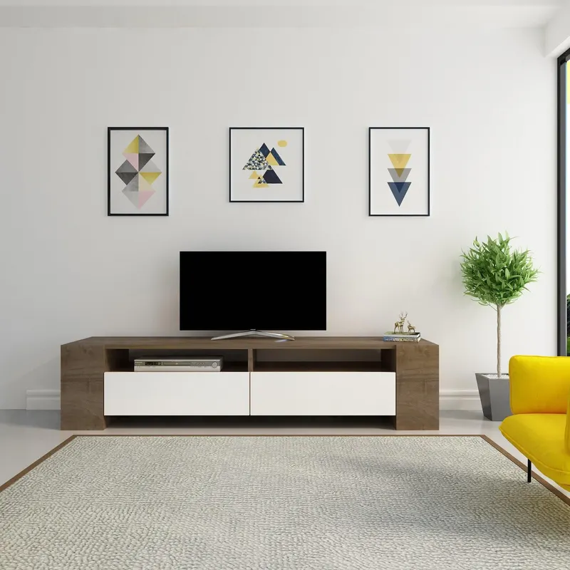 Comodă TV Sosruko, Diverse culori, 155x35x35 cm - Nuc - Alb