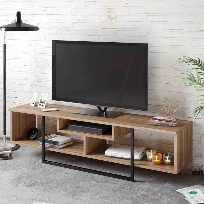 Comodă TV Asal (150), Diverse culori, 149x35x40 cm - Nuc - Negru