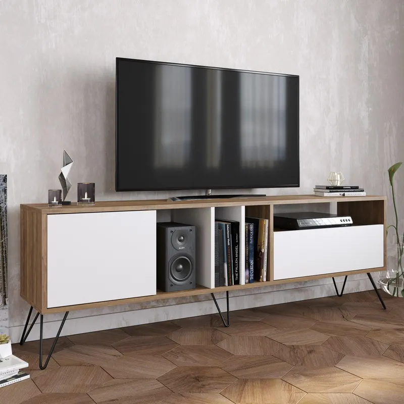 Comodă TV Mistico (180), Diverse culori, 180x36x59 cm - Nuc - Negru - Alb