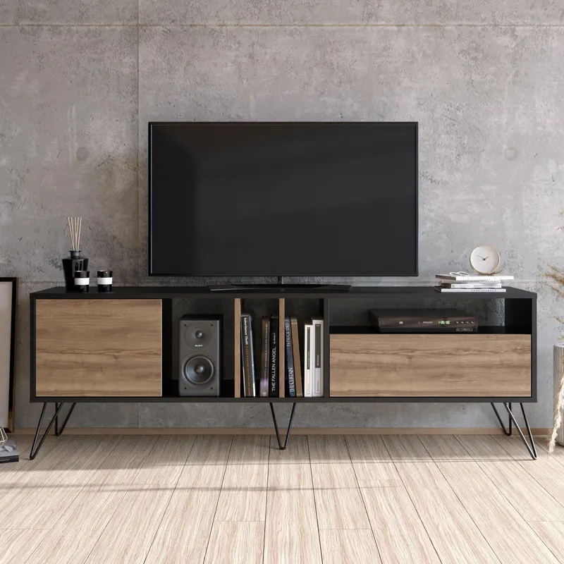 Comodă TV Mistico (180), Diverse culori, 180x36x59 cm - Nuc - Negru