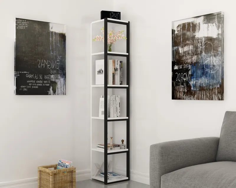 Bibliotecă Texas, Diverse culori, 34x30x180 cm - Negru - Alb