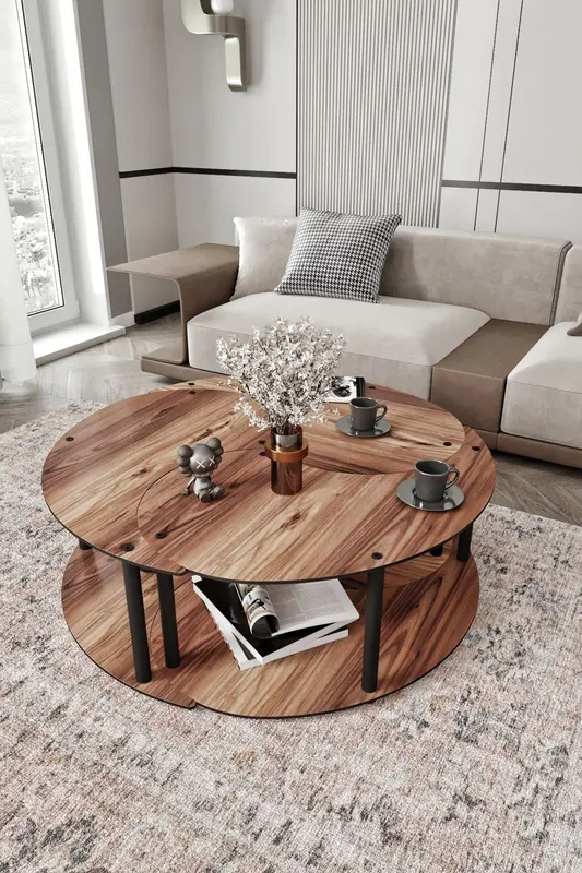Măsuță de cafea Yin Yang 3 70, Diverse culori, Ø70x38 cm - Nuc
