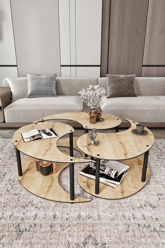 Măsuță de cafea Yin Yang 3 70, Diverse culori, Ø70x38 cm - Stejar