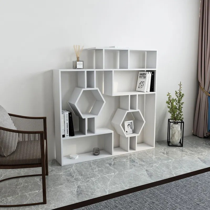 Bibliotecă Tamara, Diverse culori, 134x22x134 cm - Alb