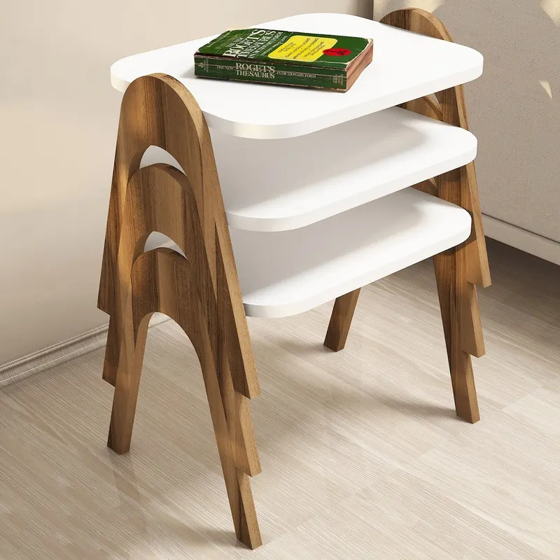 Set 3 măsuțe de cafea Paris, Diverse culori, 49x36x42 cm - Nuc - Alb