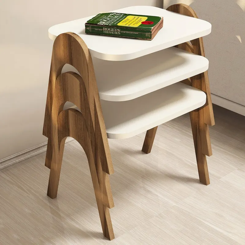 Set 3 măsuțe de cafea Paris, Diverse culori, 49x36x42 cm - Nuc - Crem