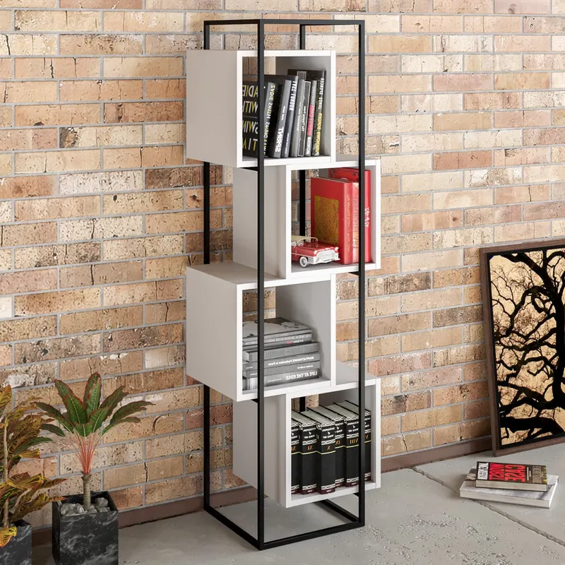 Bibliotecă Prada, Diverse culori, 52x38x160 cm - Negru - Alb