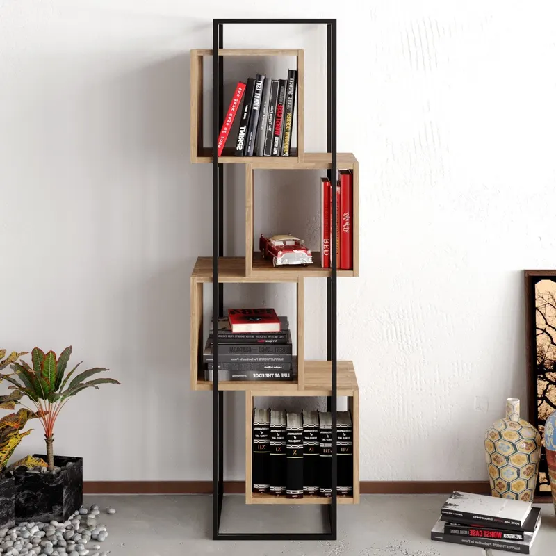 Bibliotecă Prada, Diverse culori, 52x38x160 cm - Nuc - Negru
