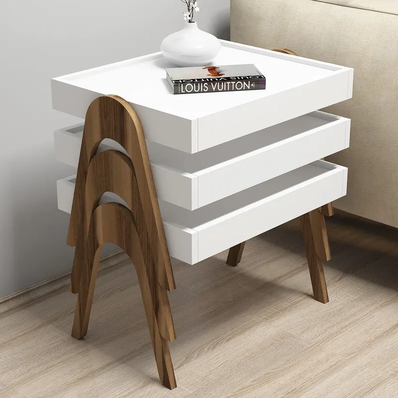 Set 3 măsuțe de cafea Roma, Diverse culori, 54x40x64 cm - Nuc - Alb