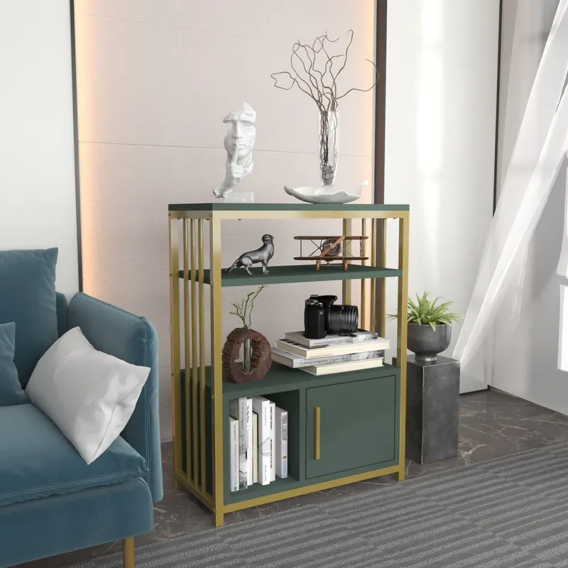 Bibliotecă Letos, Diverse culori, 60x30x80 cm - Verde - Auriu