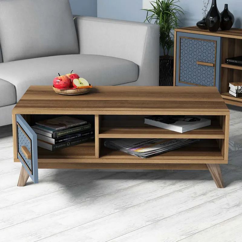 Măsuță de cafea Ayla, Diverse culori, 105x60x38 cm - Nuc - Albastru