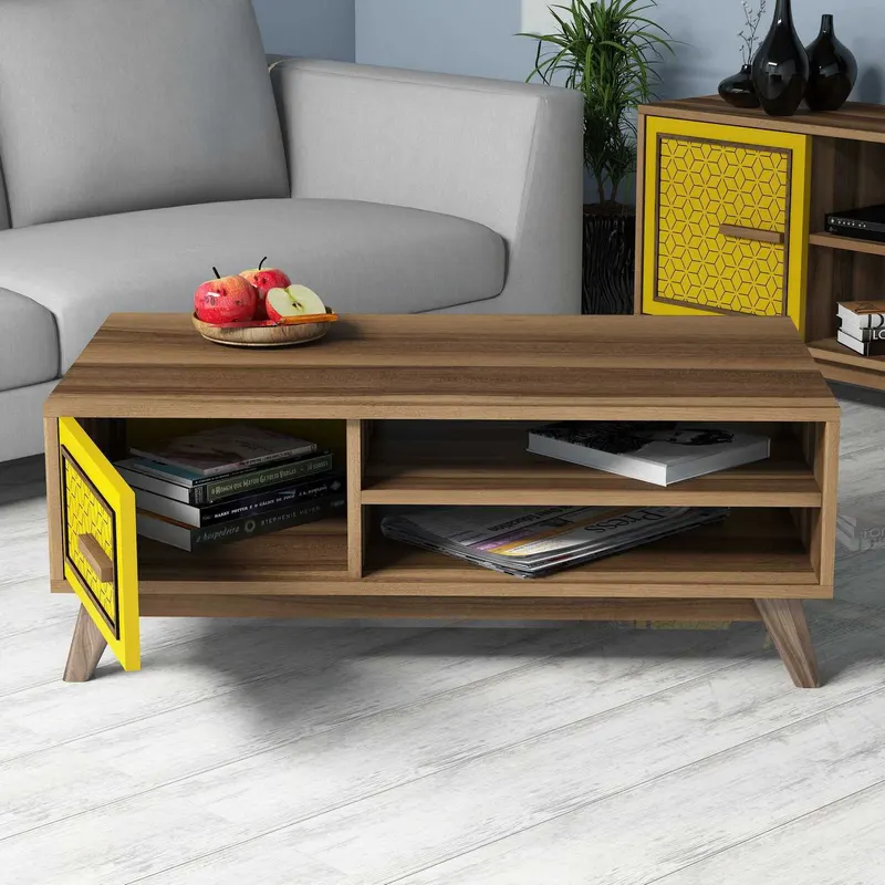 Măsuță de cafea Ayla, Diverse culori, 105x60x38 cm - Nuc - Galben