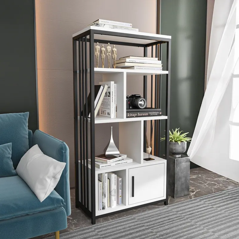 Bibliotecă Valero, Diverse culori, 60x30x120 cm - Alb - Negru