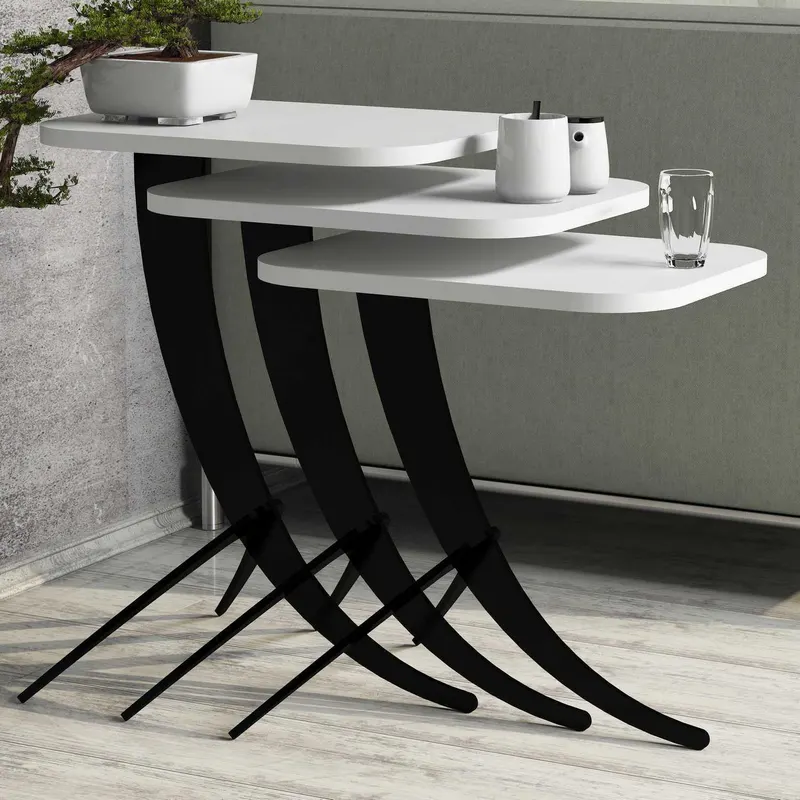 Set 3 măsuțe de cafea Pion, Diverse culori, 35x60x45 cm - Alb