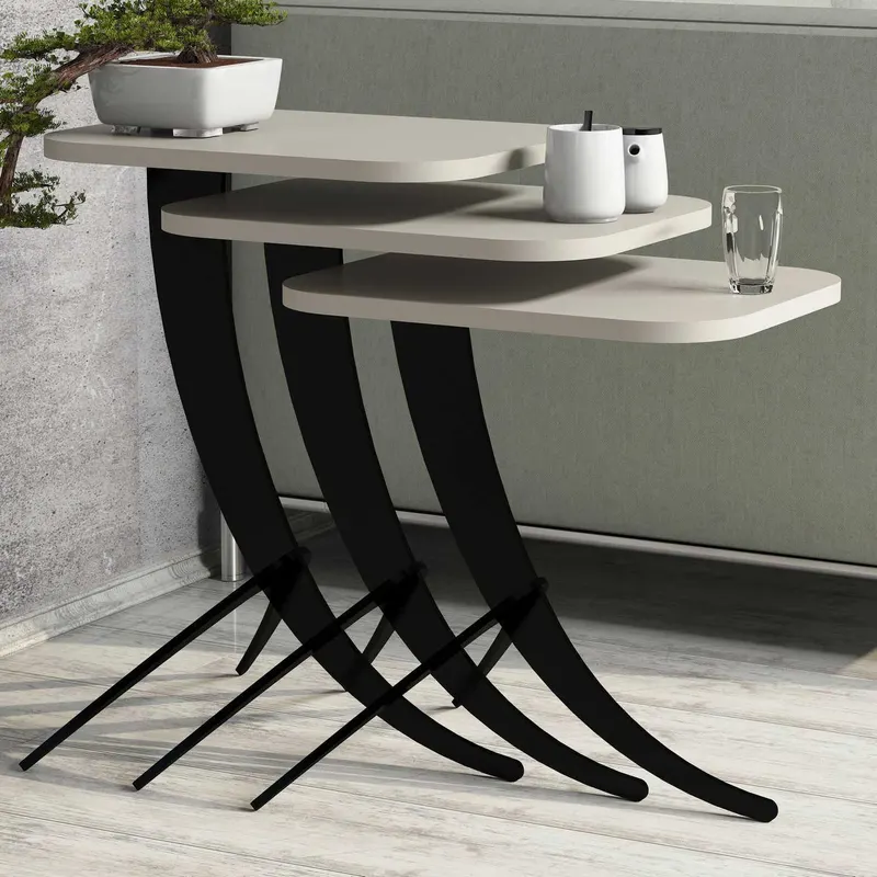 Set 3 măsuțe de cafea Pion, Diverse culori, 35x60x45 cm - Crem